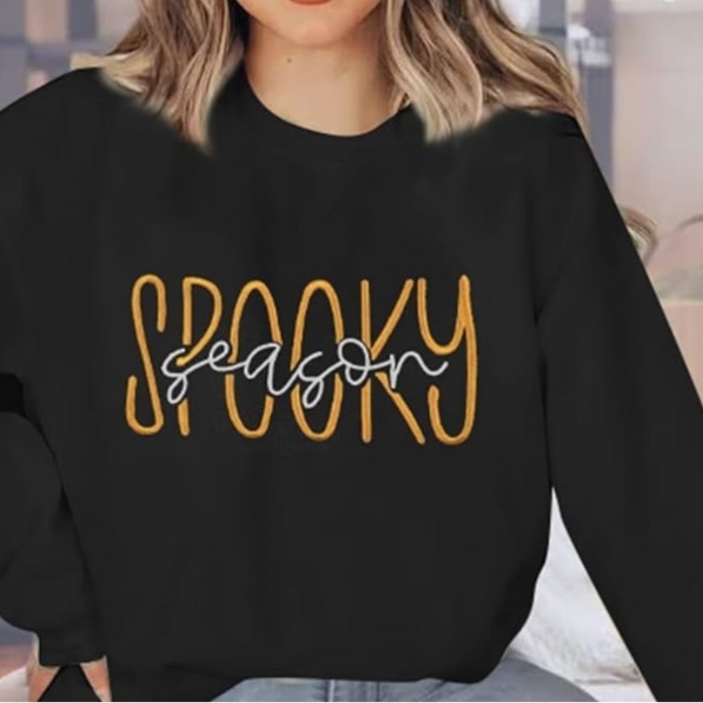 Halloween “Spooky” Deep Grey Large Long Sleeves Sweat Shirt Winter Brand New - Picture 3 of 4